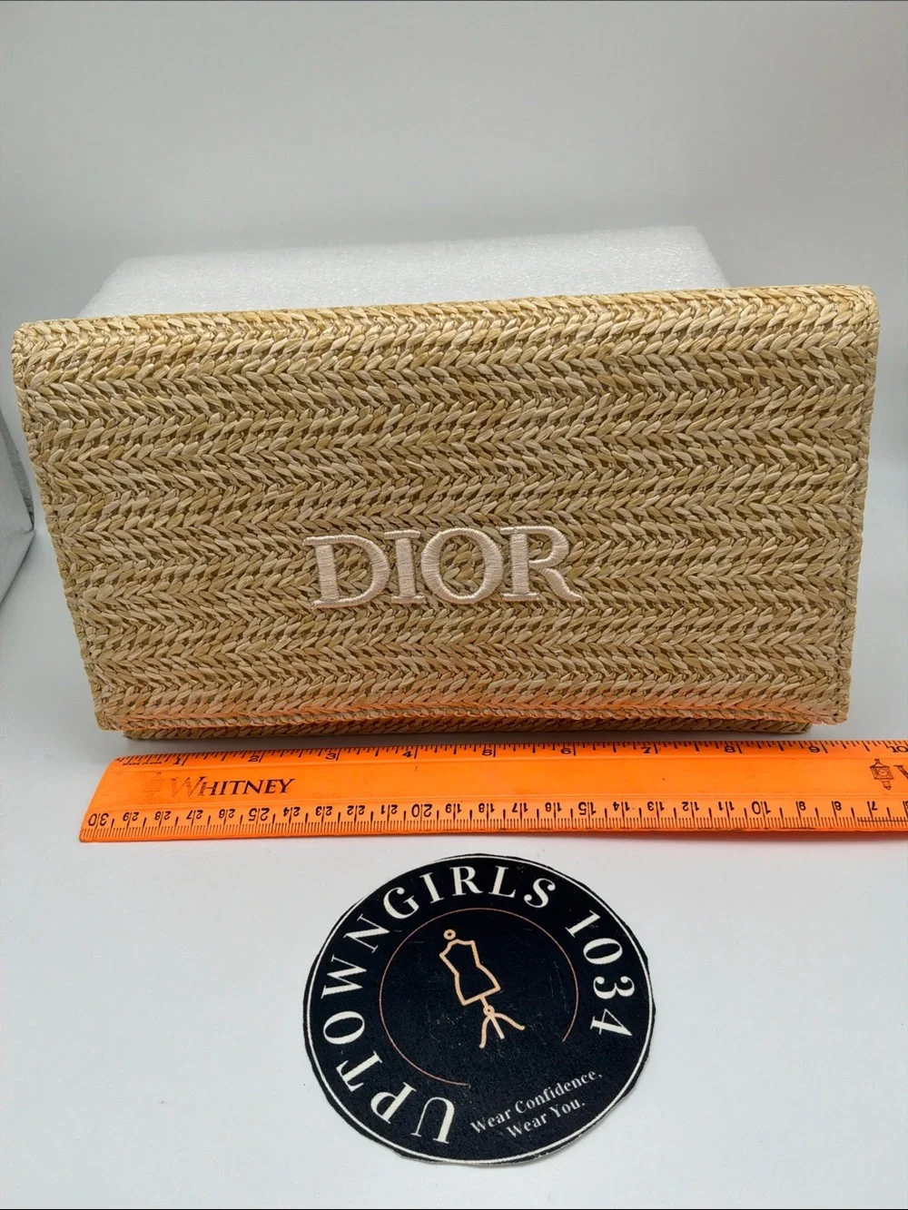 Dior Natural Raffia Woven Clutch / Pouch – Embroidered DIOR Logo New